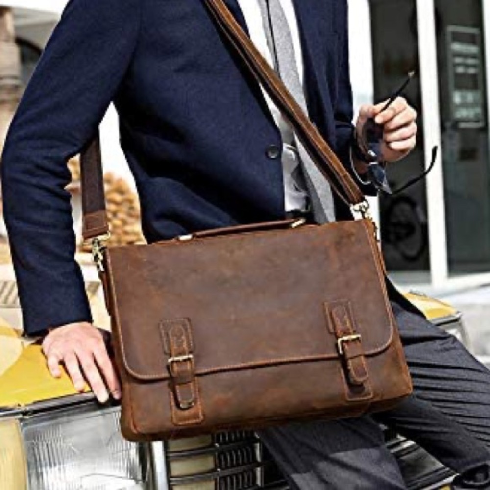 NWT Kattee Leather Briefcase Laptop Messenger Bag - Picture 5 of 9